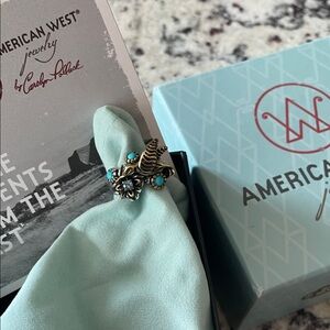 Fritz Casuse sterling/brass Hummingbird Turquoise Ring Size 5 New. A37